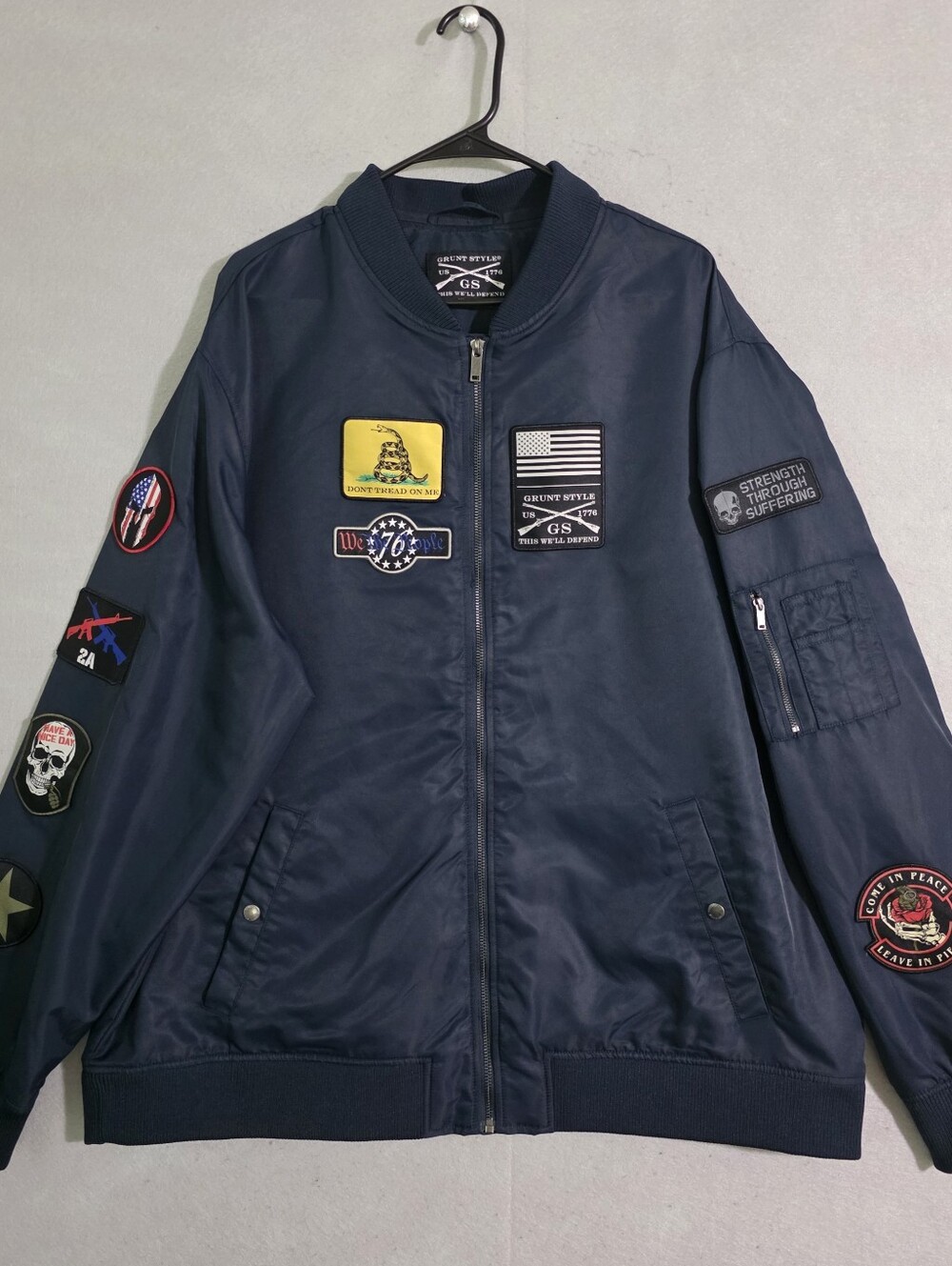 Grunt Style Mens Classified Bomber Jacket Full Zip Patches Size 3XL